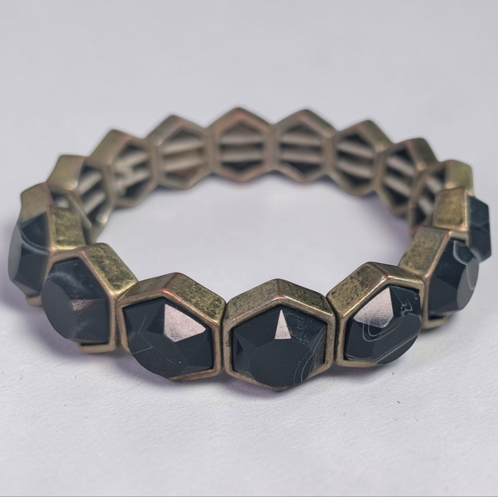 Black Hexagon Faceted Stretch Bracelet - Women Jewelry